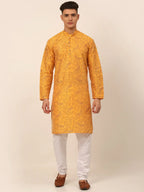Jompers Men's Mustard Paisley Printed Kurta with Pyjama | Grocsy