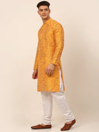 Jompers Men's Mustard Paisley Printed Kurta with Pyjama | Grocsy