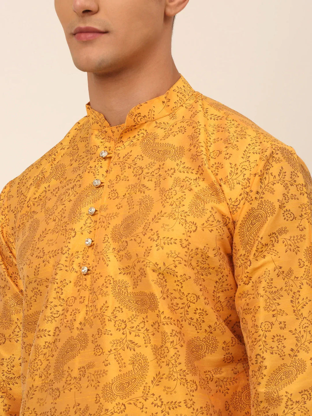 Jompers Men's Mustard Paisley Printed Kurta with Pyjama | Grocsy