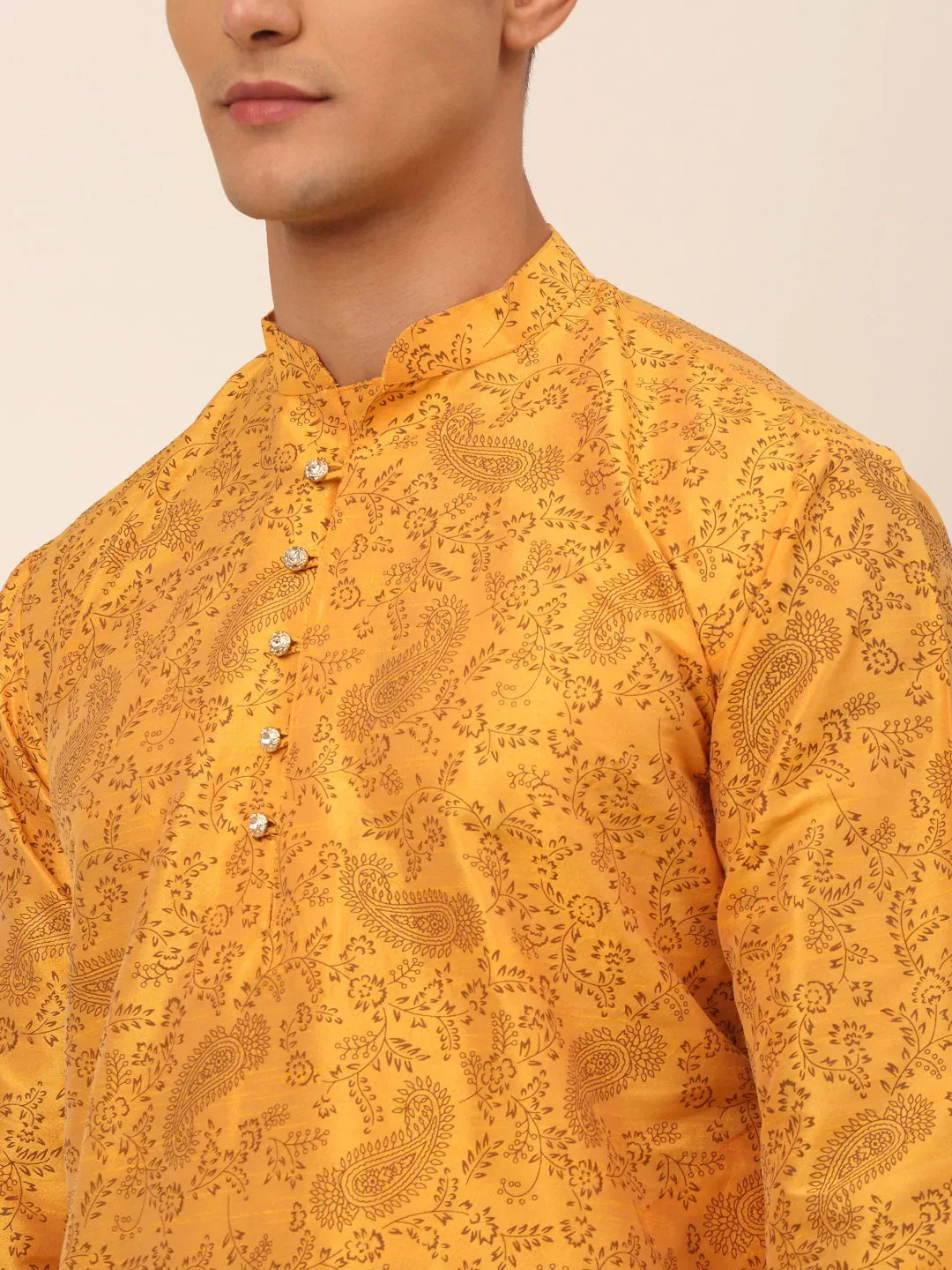 Jompers Men's Mustard Paisley Printed Kurta Only | Grocsy
