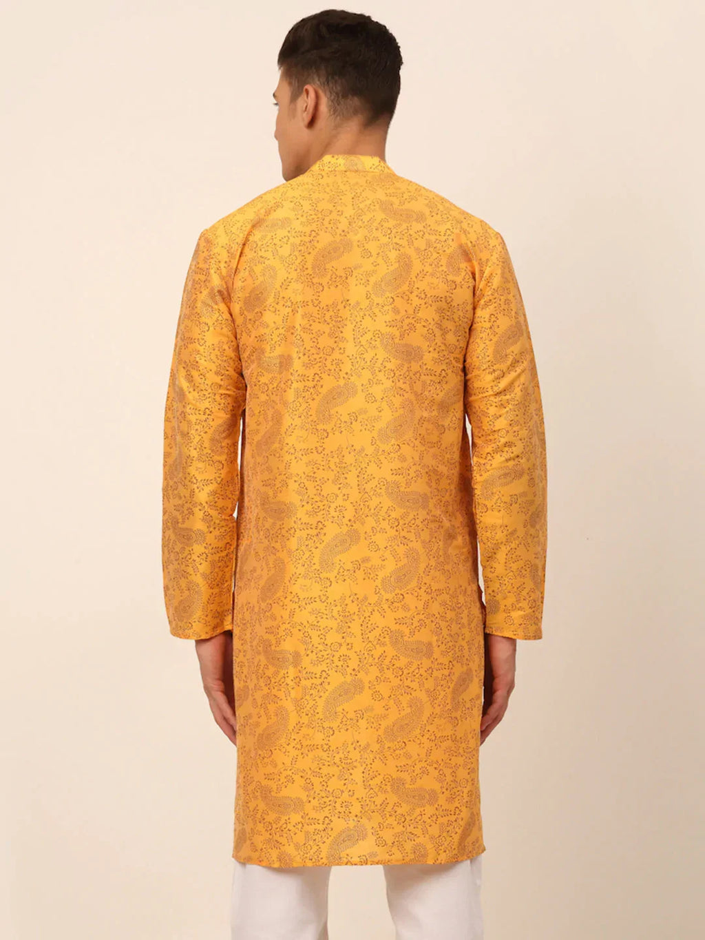 Jompers Men's Mustard Paisley Printed Kurta Only | Grocsy