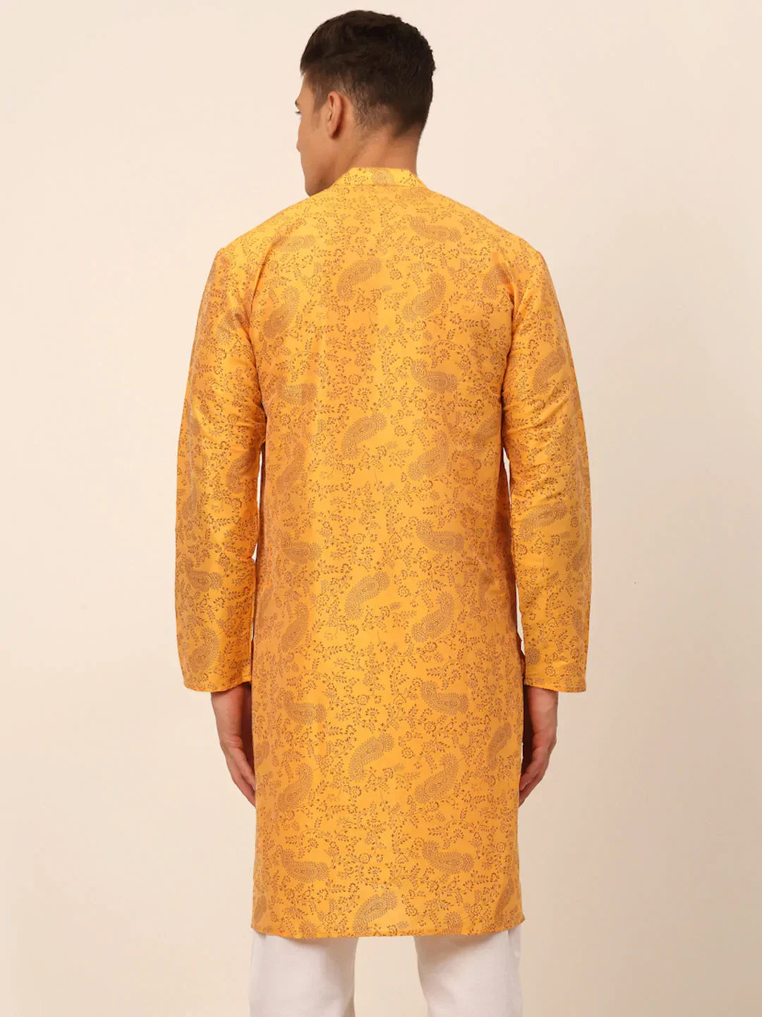 Jompers Men's Mustard Paisley Printed Kurta Only | Grocsy