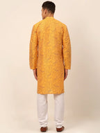 Jompers Men's Mustard Paisley Printed Kurta with Pyjama | Grocsy