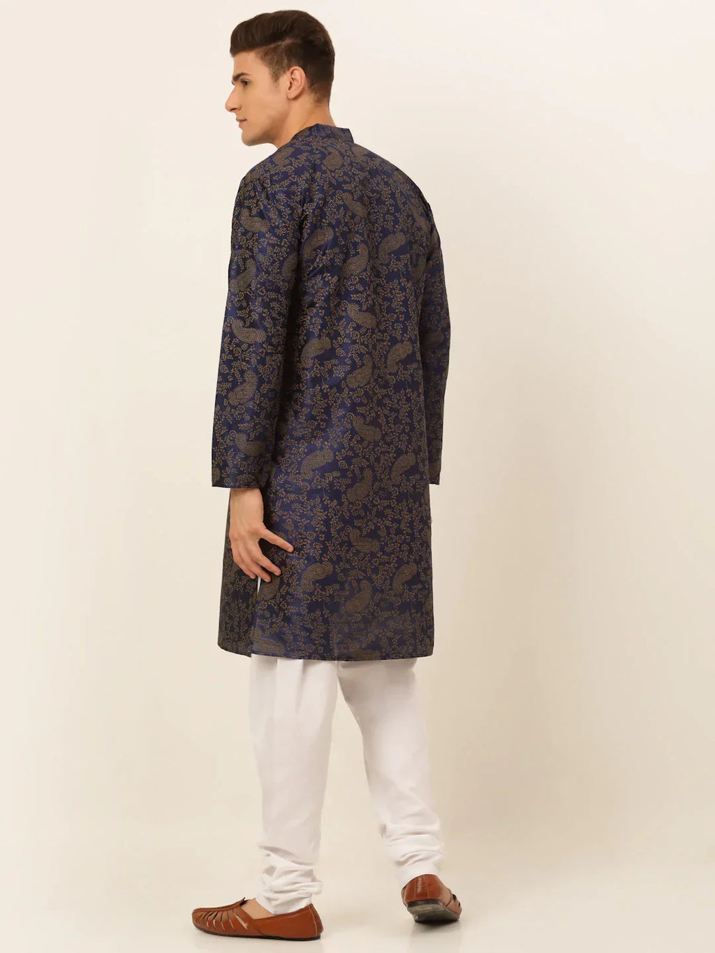 Jompers Men's Navy Blue Paisley Printed Kurta with Pyjama | Grocsy
