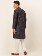Jompers Men's Navy Blue Paisley Printed Kurta with Pyjama | Grocsy