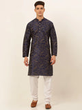 Jompers Men's Navy Blue Paisley Printed Kurta with Pyjama | Grocsy