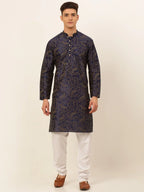 Jompers Men's Navy Blue Paisley Printed Kurta with Pyjama | Grocsy
