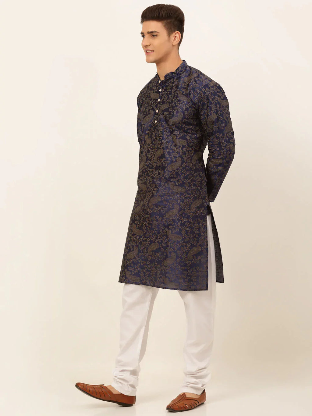 Jompers Men's Navy Blue Paisley Printed Kurta with Pyjama | Grocsy