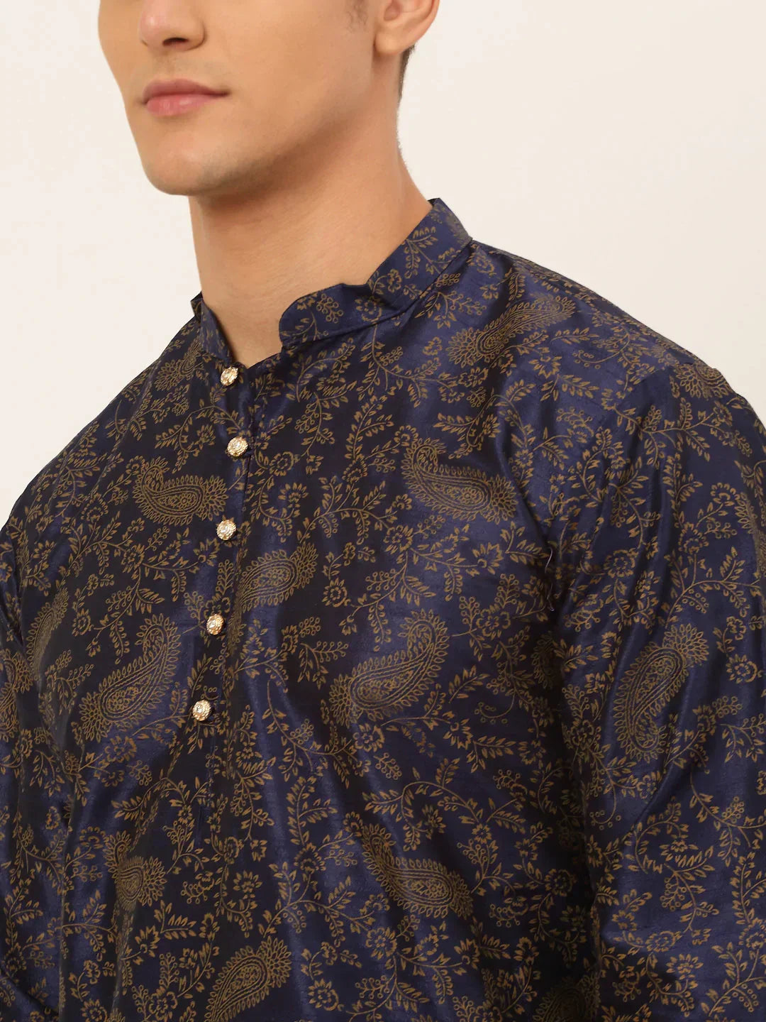 Jompers Men's Navy Blue Paisley Printed Kurta with Pyjama | Grocsy