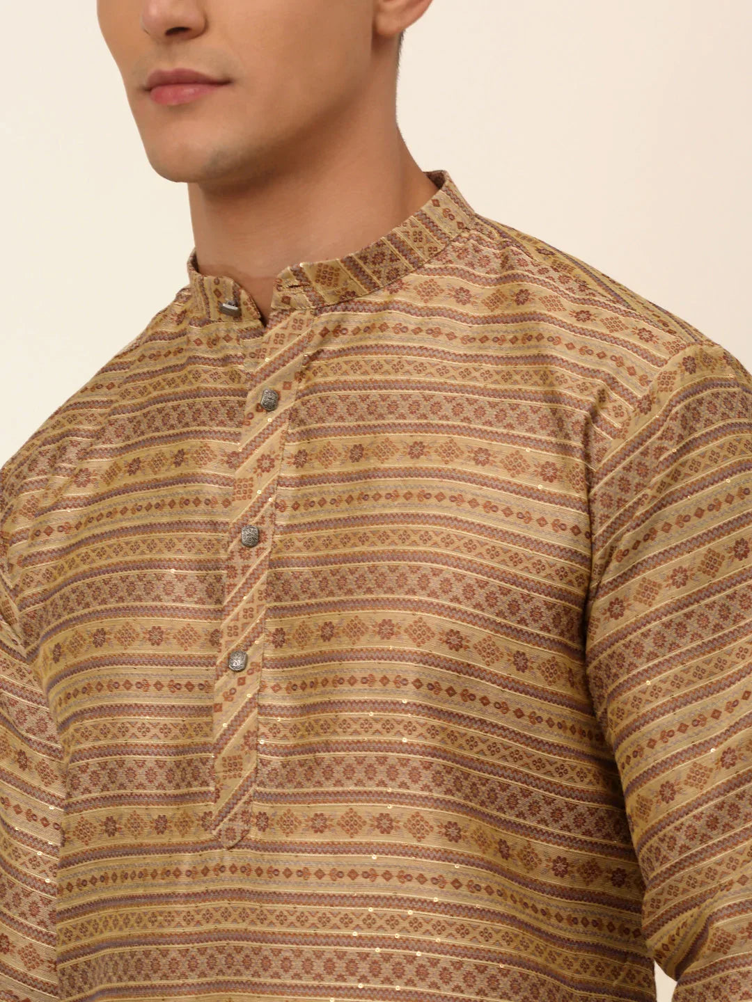 Jompers Men's Printed Sequinned Kurta Only - Brown | Grocsy