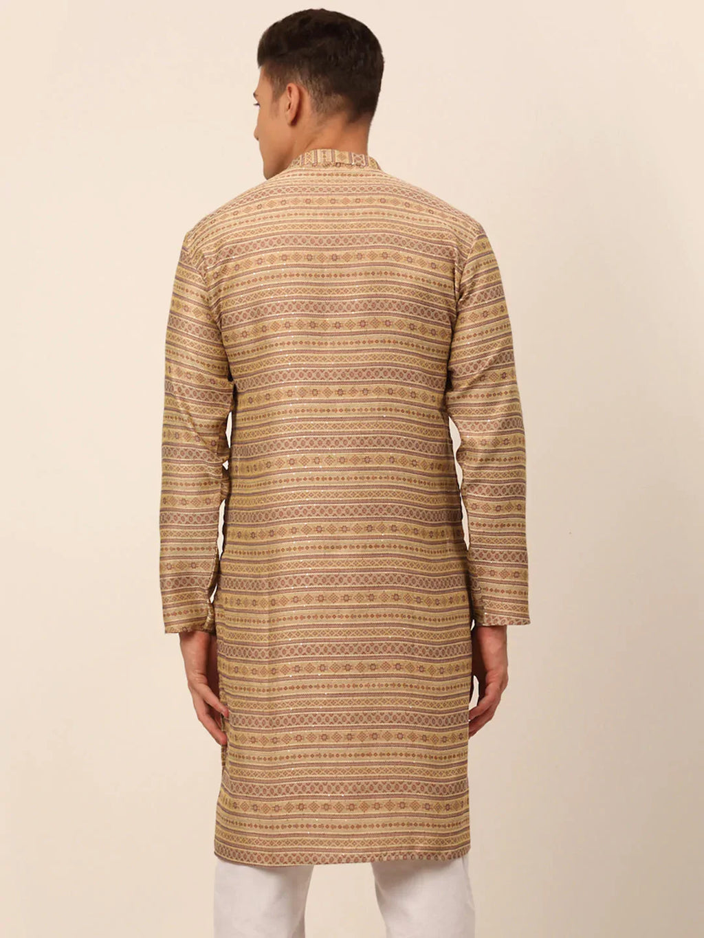 Jompers Men's Printed Sequinned Kurta Only - Brown | Grocsy