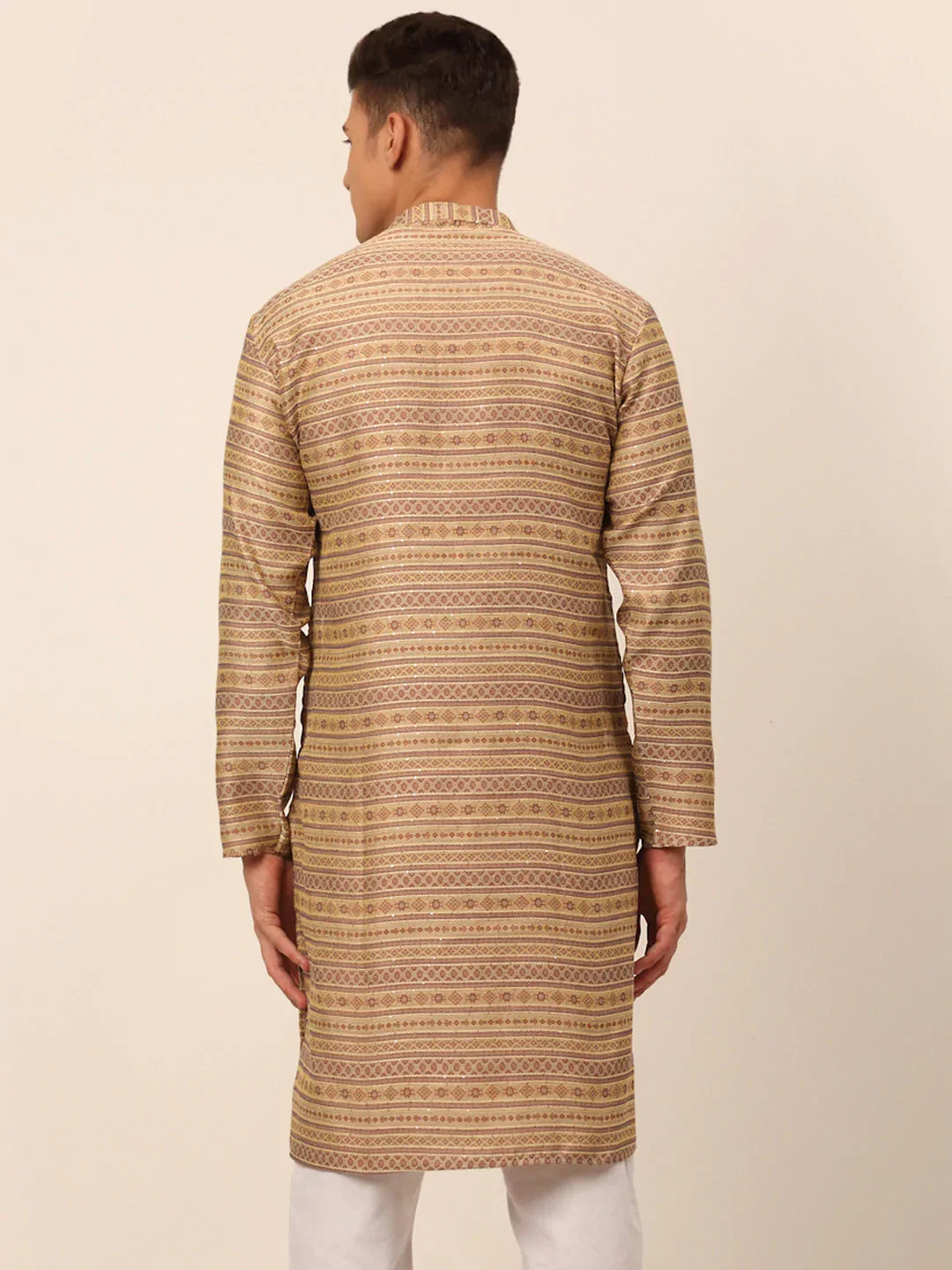 Jompers Men's Printed Sequinned Kurta Only - Brown | Grocsy