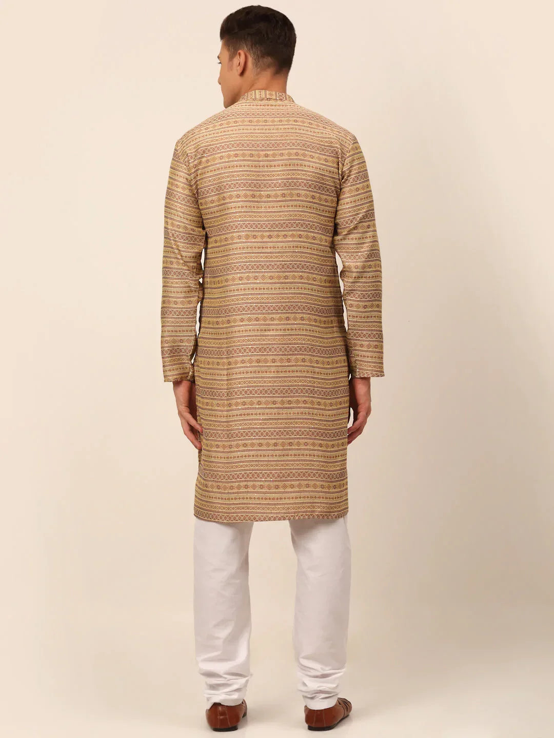 Jompers Men's Sequinned Kurta with Churidar - Brown | Grocsy