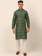Jompers Men's Sequinned Kurta with Churidar - Green | Grocsy