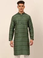Jompers Men's Printed Sequinned Kurta Only - Green | Grocsy