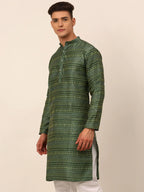 Jompers Men's Printed Sequinned Kurta Only - Green | Grocsy