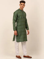 Jompers Men's Sequinned Kurta with Churidar - Green | Grocsy