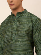 Jompers Men's Printed Sequinned Kurta Only - Green | Grocsy