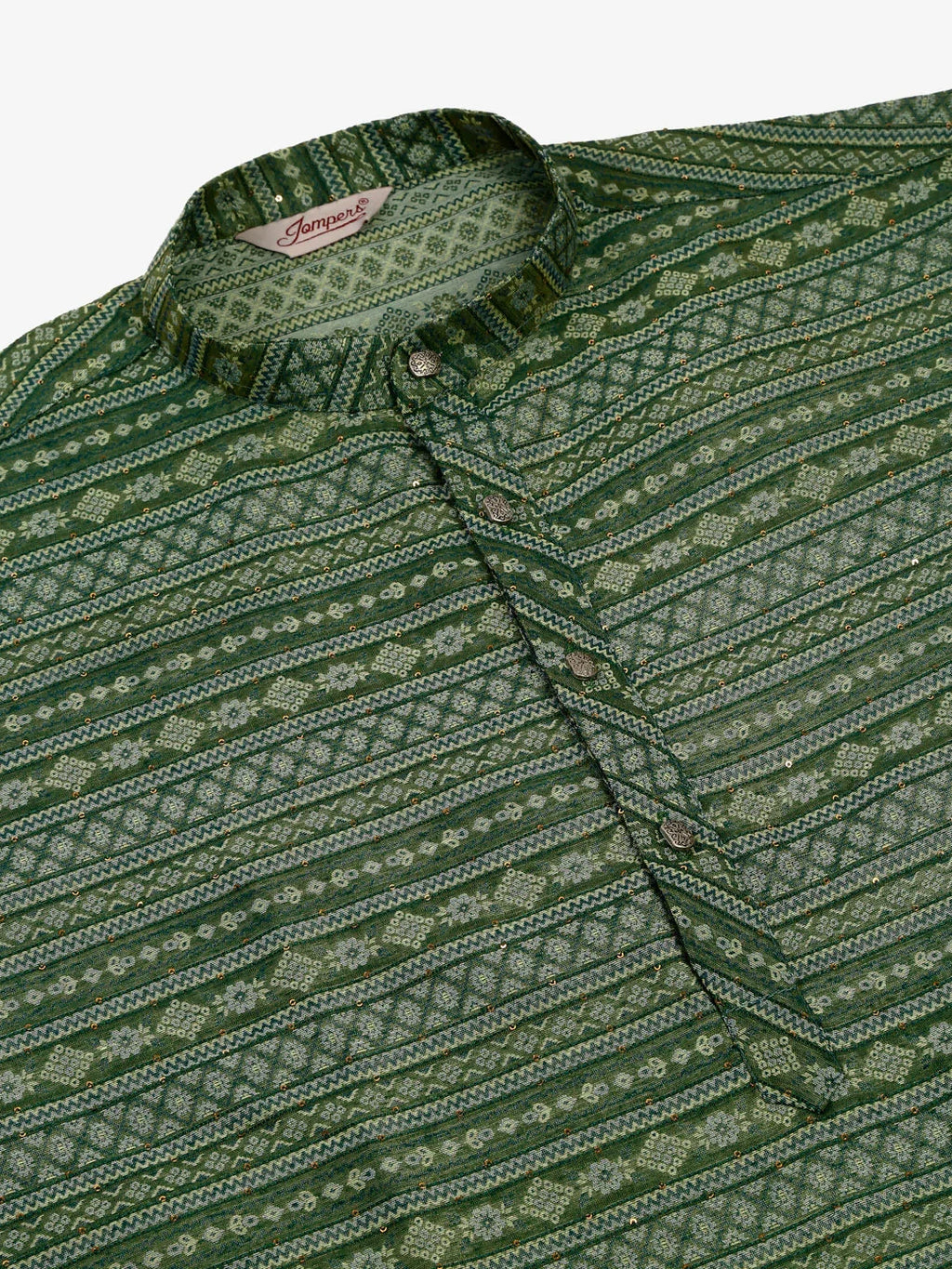 Jompers Men's Printed Sequinned Kurta Only - Green | Grocsy