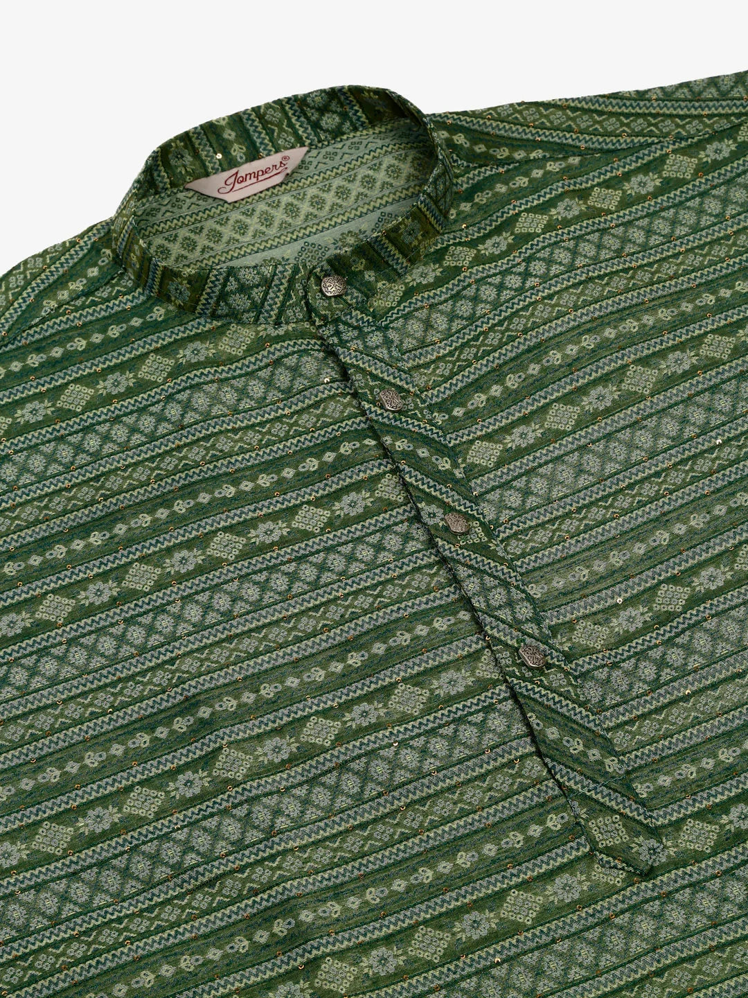 Jompers Men's Printed Sequinned Kurta Only - Green | Grocsy