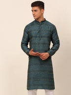 Jompers Men's Printed Sequinned Kurta Only - Teal | Grocsy