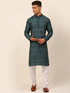 Jompers Men's Printed Sequinned Kurta with Churidar - Teal | Grocsy