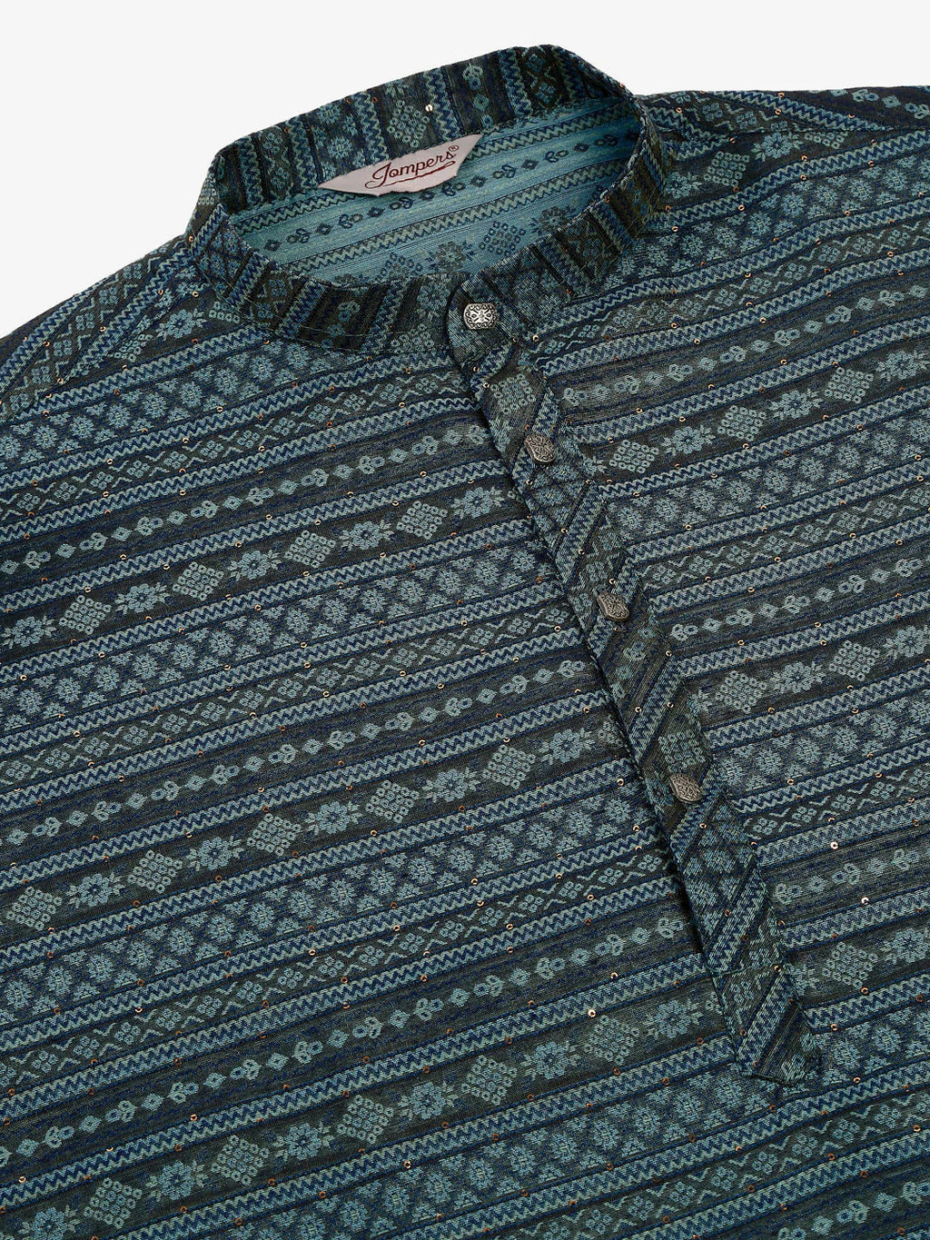 Jompers Men's Printed Sequinned Kurta Only - Teal | Grocsy
