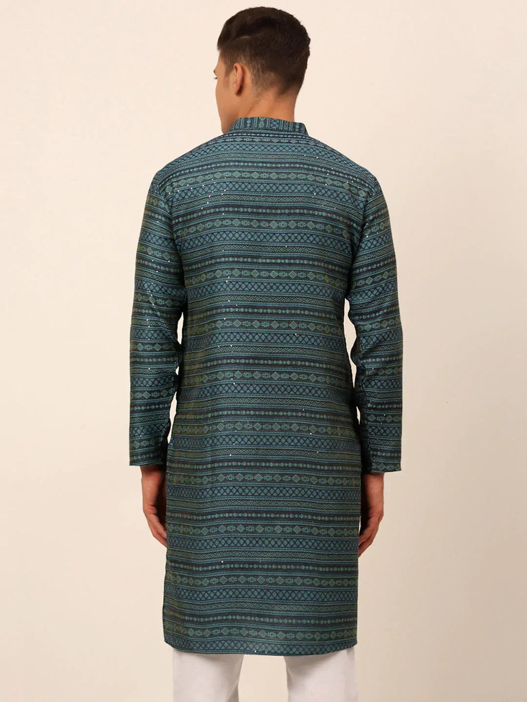 Jompers Men's Printed Sequinned Kurta Only - Teal | Grocsy