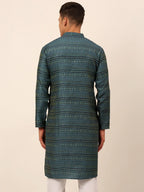 Jompers Men's Printed Sequinned Kurta Only - Teal | Grocsy