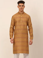 Jompers Men's Printed Sequinned Kurta Only - Yellow | Grocsy