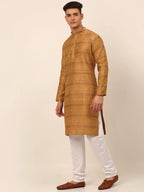 Jompers Men's Printed Sequinned Kurta with Churidar - Yellow | Grocsy