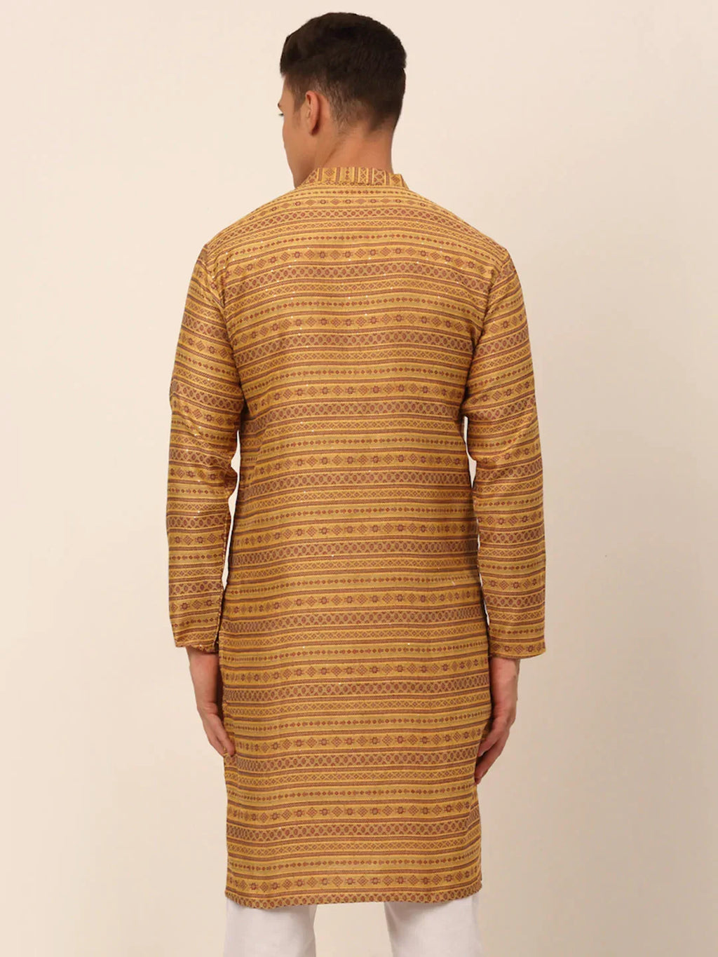 Jompers Men's Printed Sequinned Kurta Only - Yellow | Grocsy
