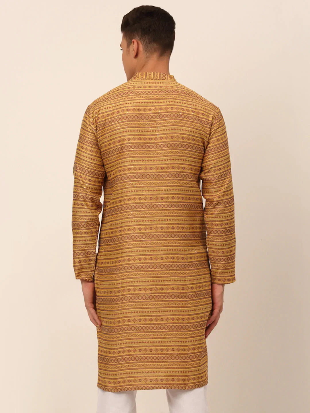 Jompers Men's Printed Sequinned Kurta Only - Yellow | Grocsy