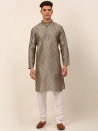 Jompers Men's Grey Floral Printed Kurta with Churidar | Grocsy