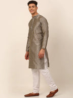 Jompers Men's Grey Floral Printed Kurta with Churidar | Grocsy