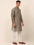 Jompers Men's Grey Floral Printed Kurta with Churidar | Grocsy