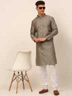 Jompers Men's Grey Floral Printed Kurta with Churidar | Grocsy