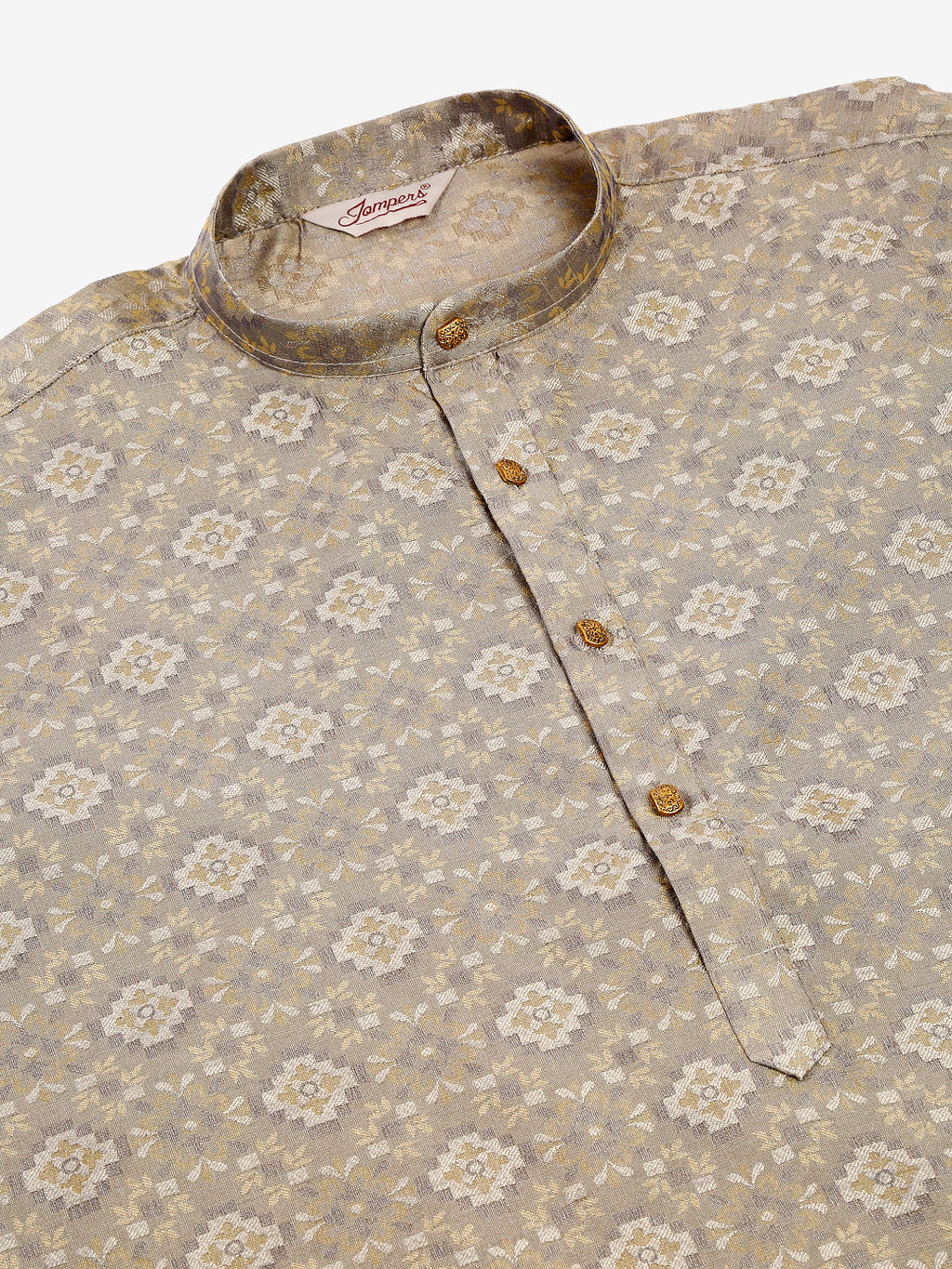Jompers Men's Grey Floral Printed Kurta with Churidar | Grocsy