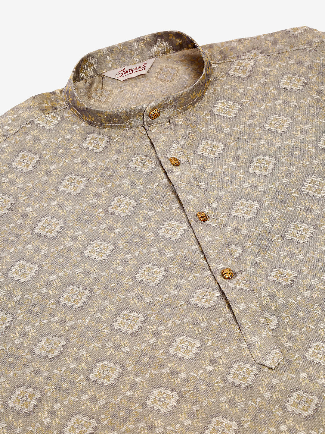 Jompers Men's Grey Floral Printed Kurta with Churidar | Grocsy