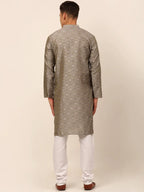 Jompers Men's Grey Floral Printed Kurta with Churidar | Grocsy