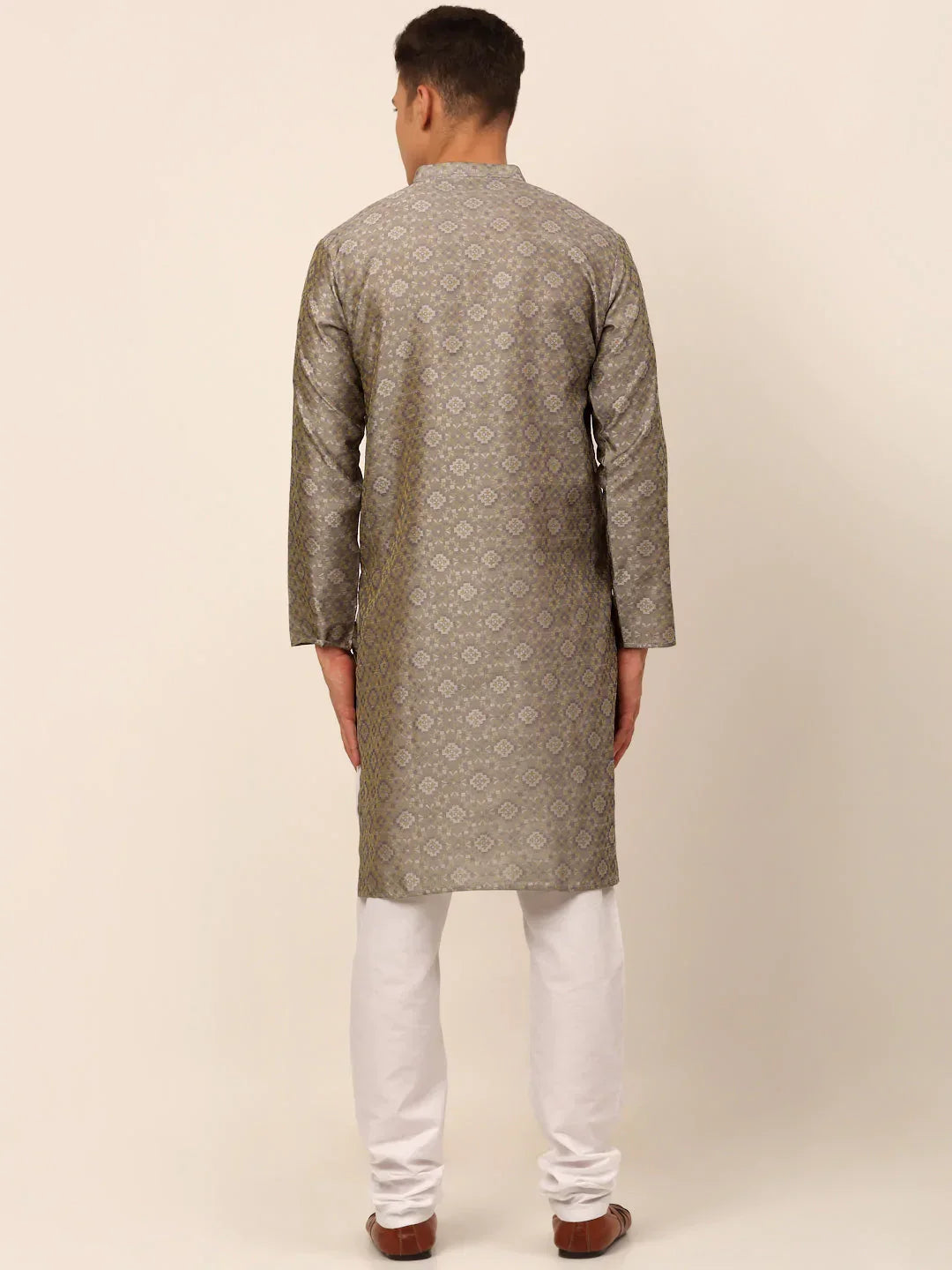 Jompers Men's Grey Floral Printed Kurta with Churidar | Grocsy