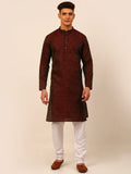 Jompers Men's Maroon Floral Printed Kurta with Churidar | Grocsy