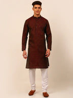 Jompers Men's Maroon Floral Printed Kurta with Churidar | Grocsy