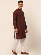 Jompers Men's Maroon Floral Printed Kurta with Churidar | Grocsy
