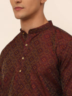 Jompers Men's Maroon Floral Printed Kurta Only | Grocsy