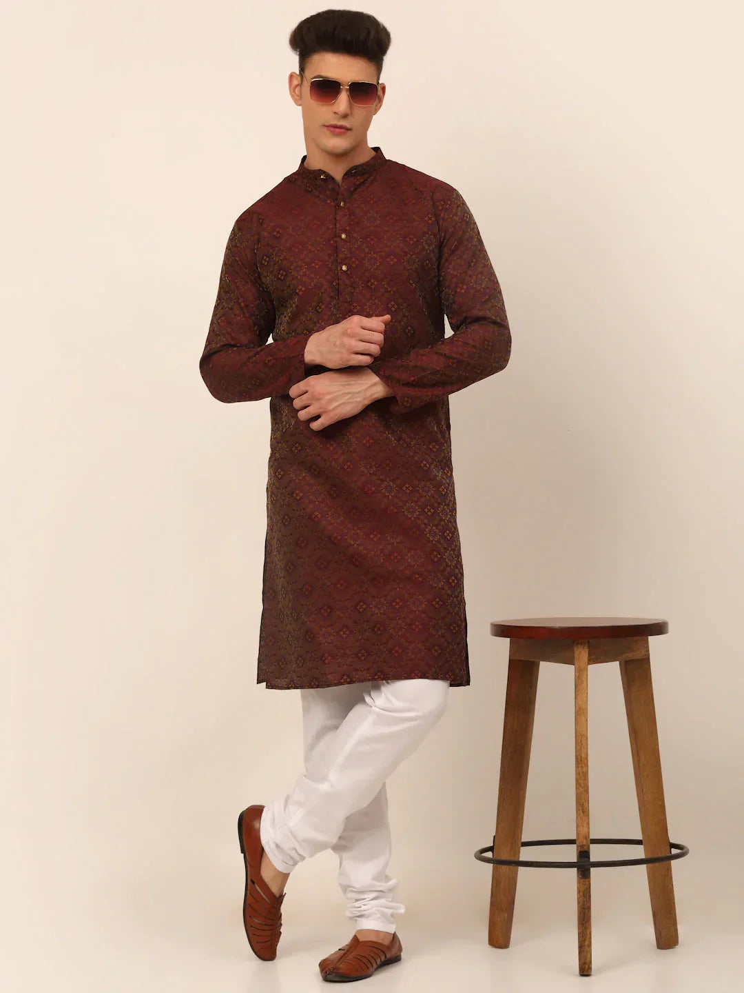 Jompers Men's Maroon Floral Printed Kurta Only | Grocsy