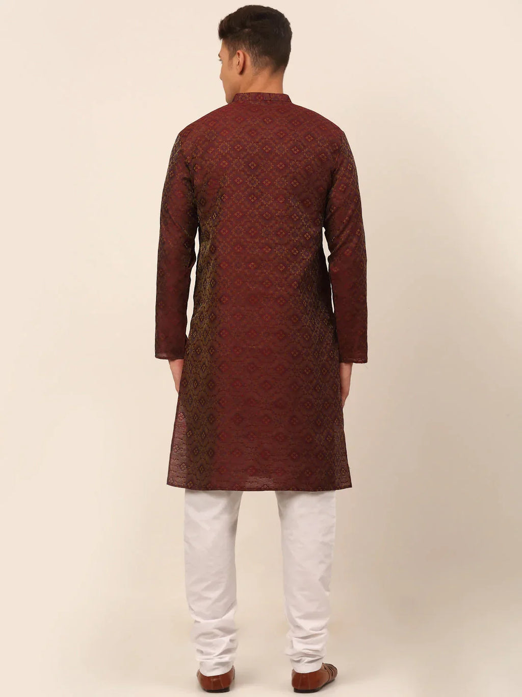 Jompers Men's Maroon Floral Printed Kurta with Churidar | Grocsy
