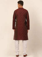 Jompers Men's Maroon Floral Printed Kurta with Churidar | Grocsy