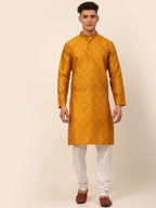 Jompers Men's Mustard Floral Printed Kurta with Churidar | Grocsy