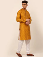 Jompers Men's Mustard Floral Printed Kurta with Churidar | Grocsy